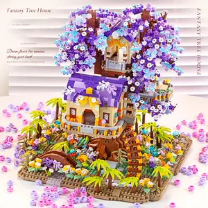 Popular Internet Celebrity Building Blocks Desktop Ornament Romantic Cherry Blossom Tree House DIY Craft 3D Creative Decoration Ornament Girl Assembly Building Blocks Toy Gift Building Block Sets