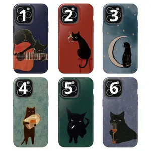 Vintage Black Cat Phone Case, Smoking Night Vibes Case Cover Compatible With iPhone 16 15 14 13 12 11 Pro Max X