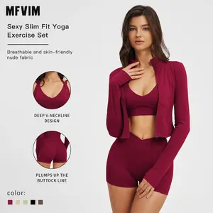 MFVIM Women’s 3-Piece Sports Set — High-Waisted Impact Compression Butt-Lifting Yoga Pants for Running, Yoga, Everyday Workouts