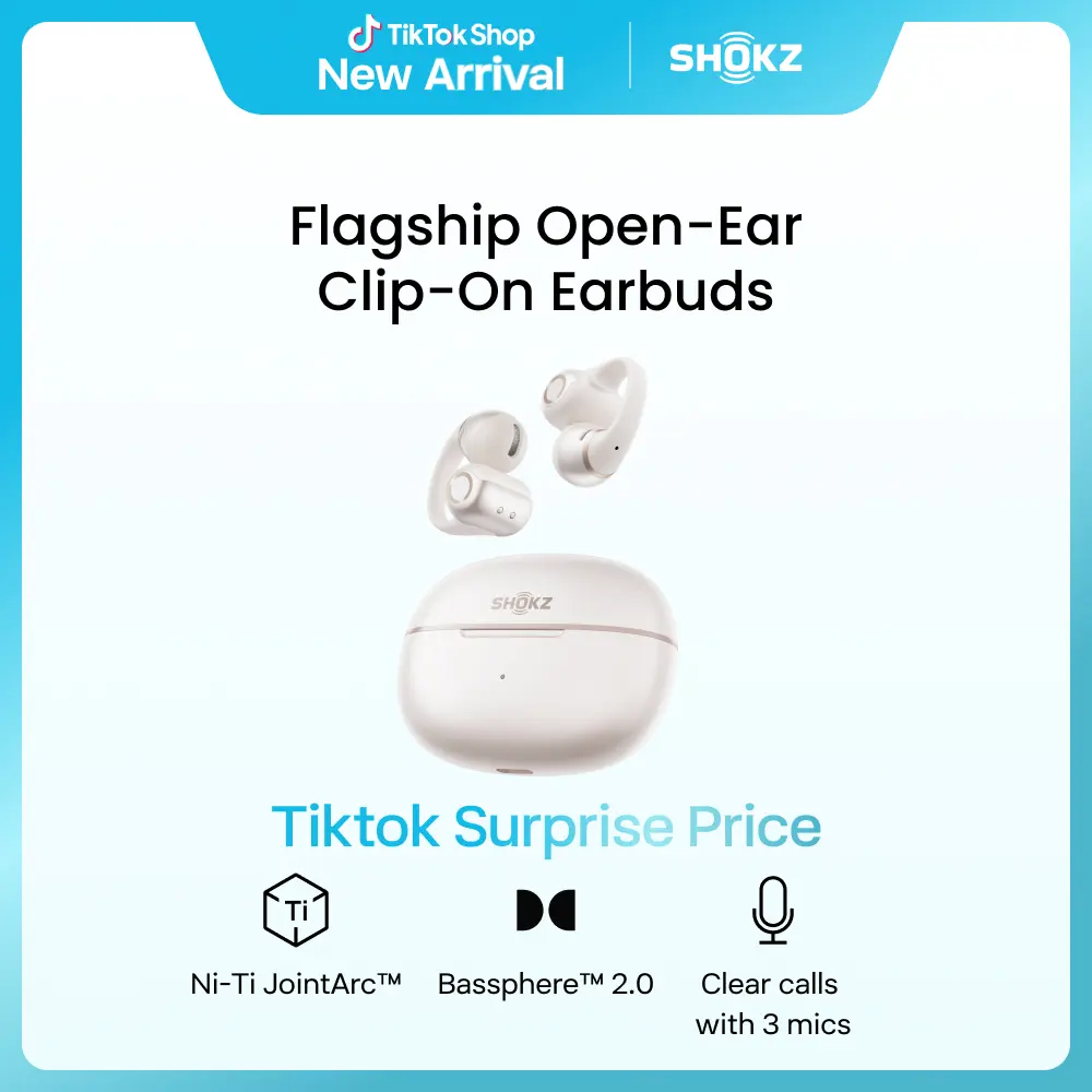 SHOKZ OpenDots 2 Open-Ear Clip-On Earbuds with Upgraded Dolby Audio, 3-Mic Clear Calls, Rich Bass, Up to 40 Hrs of Audio, Wireless Charging, Interchangeable Left/Right Earbuds, IP57, Bluetooth 6.1