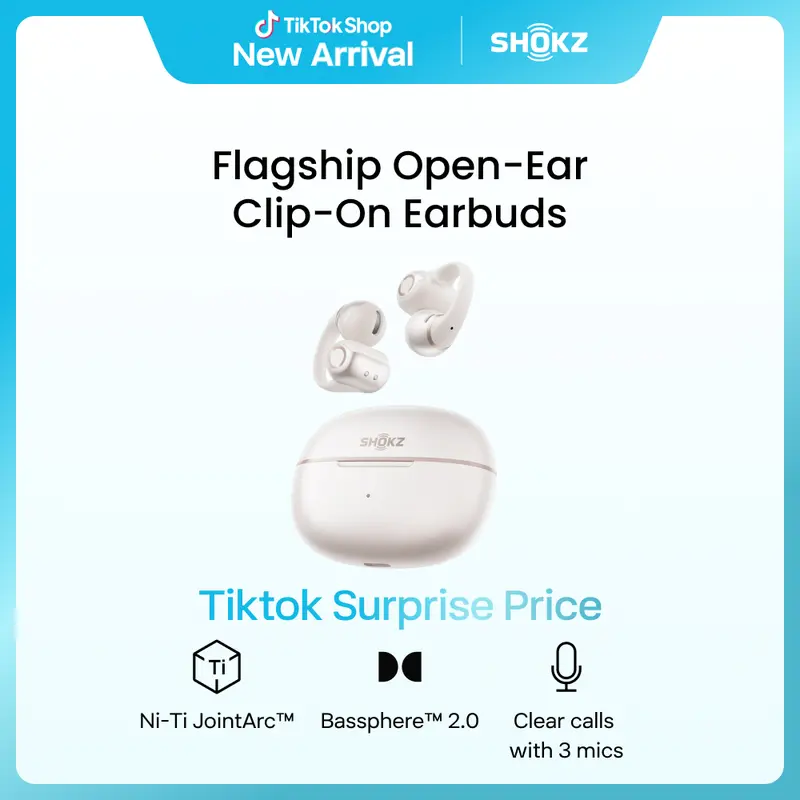 SHOKZ OpenDots 2 Open-Ear Clip-On Earbuds with Upgraded Dolby Audio, 3-Mic Clear Calls, Rich Bass, Up to 40 Hrs of Audio, Wireless Charging, Interchangeable Left/Right Earbuds, IP57, Bluetooth 6.1