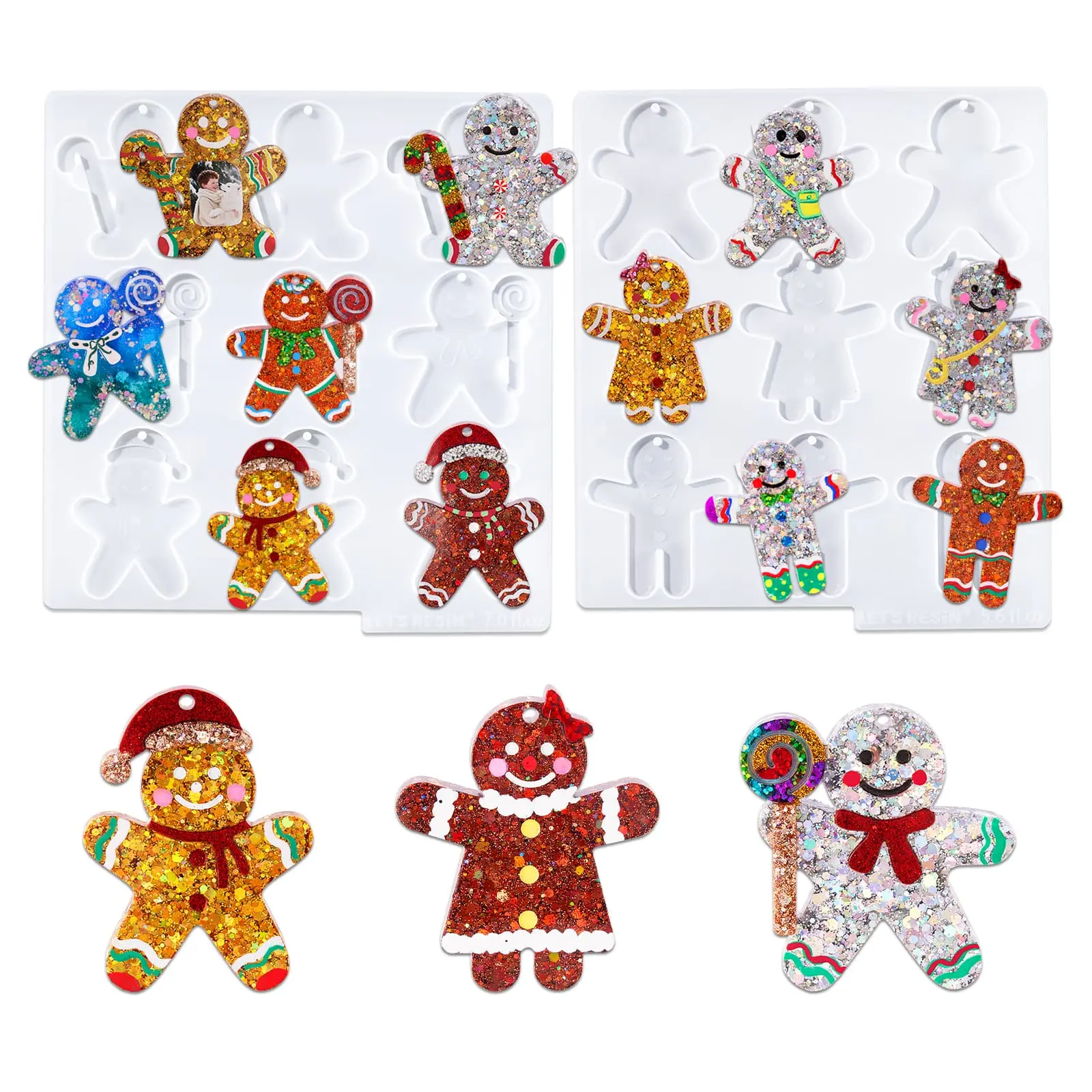 18 Cavities Christmas Resin Molds, 6 Gingerbread Pattern Christmas Ornament Resin Molds Silicone, Glossy Silicone Molds for Resina Art, Tree Decorations,Holiday Gifts,Keychain - LET'S RESIN