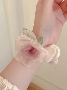 Spring Summer Elegant 3D Floral Hair Tie, Versatile for Ponytails, Buns, Straight or Curly Hair, Fashion Accessory for Daily Use