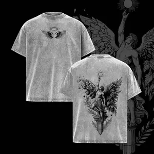 Angel Statue T-Shirt – Vintage Washed Oversized Christian Angel Tee, Heavenly Wings Graphic Shirt, Heavy Cotton Streetwear Top, Unisex Faith Merch Gift for Believers, Gym Wear, Fall Outfits UGT