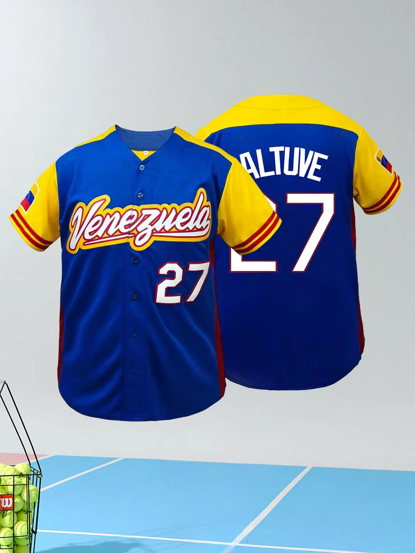 High Quality Embroidered Venezuela 27 Baseball Jersey, V-Neck Breathable Baseball Shirt, Comfortable Loose Fit Sportswear, Unisex for Sports & Daily Wear, Athletic Activewear, Athletic Tops, Casual Sporty Top, Baseball Jersey