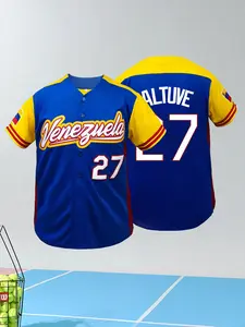 High Quality Embroidered Venezuela 27 Baseball Jersey, V-Neck Breathable Baseball Shirt, Comfortable Loose Fit Sportswear, Unisex for Sports & Daily Wear, Athletic Activewear