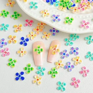 100PCS 3D Creative Sweet Four Petal Blossoms Resin Nail Charms Colorful Novelty Flower Series Nail Art Decorations DIY Hairpin Phone Cases Press On Nails Materials