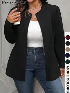 Plus Size Women's Loose-Fit Plain Jacket, Contemporary Casual Style Fall & Winter Outerwear, Moderate Fabric Thickness, Comfortable Fit