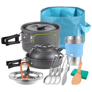 Camping Cookware Mess Kit, Lightweight Camping Cooking Set Alumina Backpacking Camping Pots Pans Kettle Set for Outdoor Backpacking Hiking Picnic Included Carry Bag