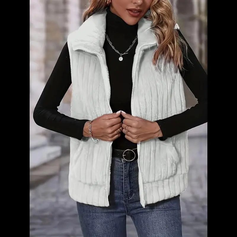 Women's Fashion Autumn Winter Plaid Sleeveless Zipper Vest Jacket, Casual Loose-Fitting Outerwear for Ladies, Stylish Daily Wear