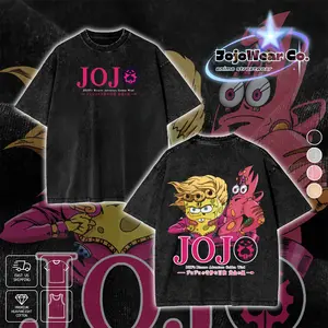 JoJo's Bizarre Adventure Golden Wind Graphic T-shirt SpongeBob Meme Hoodie Crewneck Sweatshirt Tank Top Oversized Streetwear 100% Premium Cotton Fabric Tee Unisex Vintage Double Printed Washed Top Gift For Anime Manga Fan Menswear Apparel