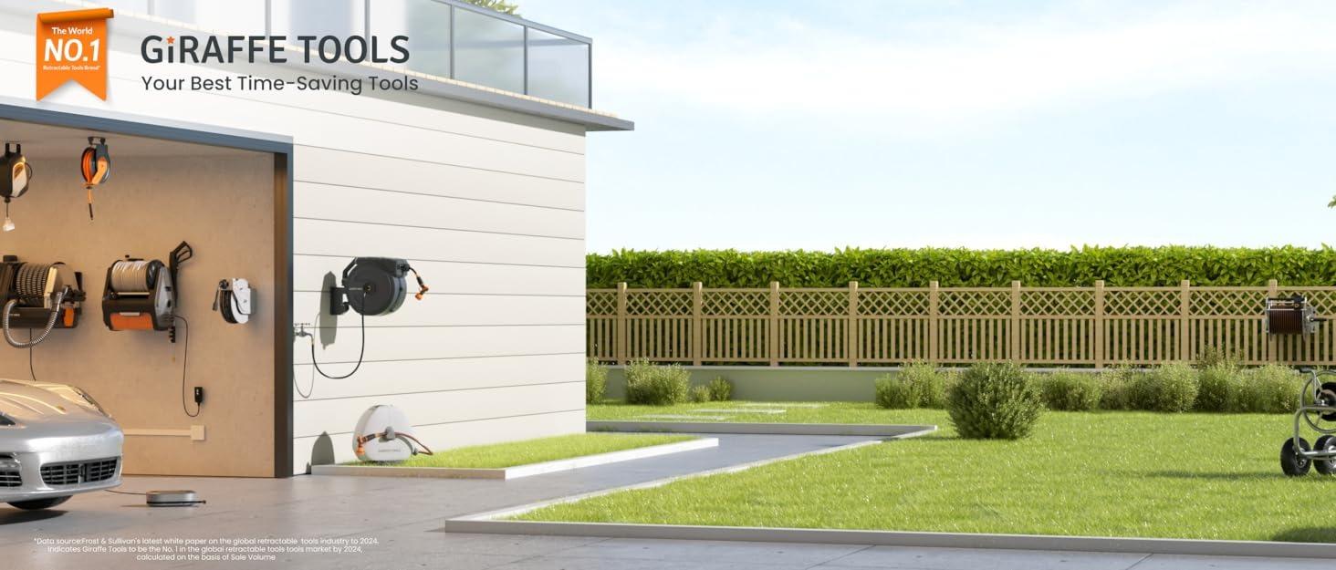 Father's Day Gift | Giraffe Tools 78ft-130ft 330LB Metal Bracket Retractable Garden 5/8in 1/2in Hose Reels for Outside, Wall Mounted Water Hose Reel with 180° Swivel, Any Length Lock, 9 Pattern Hose Nozzle, 2 years warranty, Stock up sale, summervibes