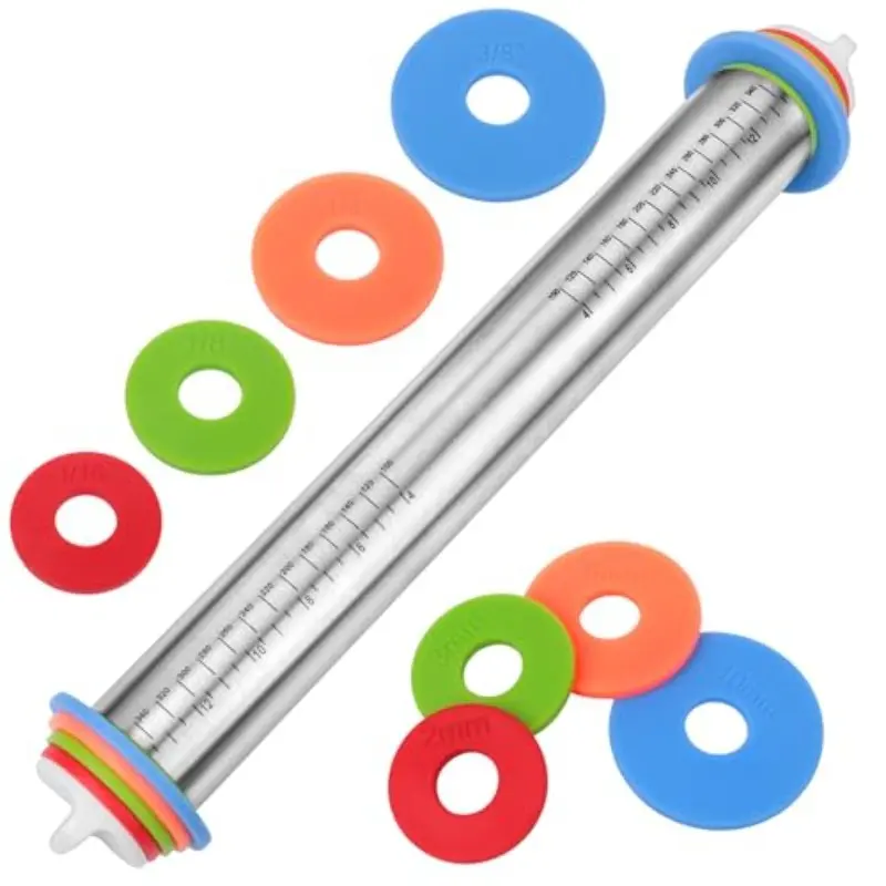 Stainless Steel Rolling Pin & Dough Mat, Adjustable Thickness, Odorless, Easy-To-Clean, Detachable Design with Markings, Baking Tool, Baking Supplies, Baking Utensils for Cake Making, Baking Gadget
