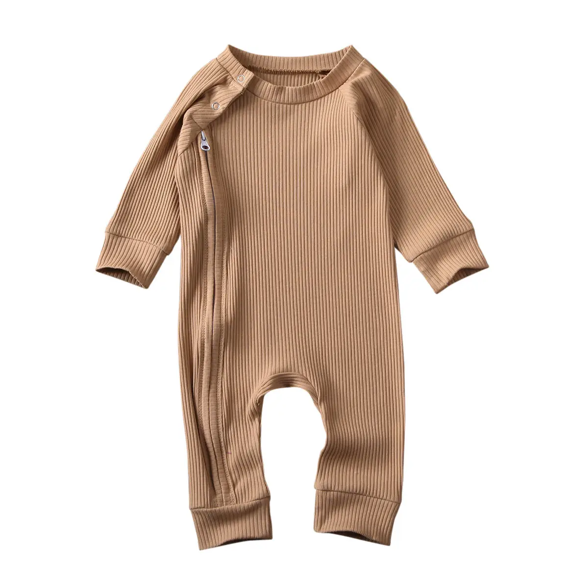 LAGKIYOJ Newborn Infant Boys Girls Basic Plain Romper Jumpsuit , Long Sleeve Ribbed Knit Zipper Onepiece Fall Winter Spring Clothes Outfits