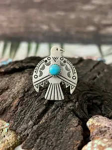 Handmade Sterling Silver Kingman Turquoise Thunder Bird Adjustable Ring "Signed Nizhoni"