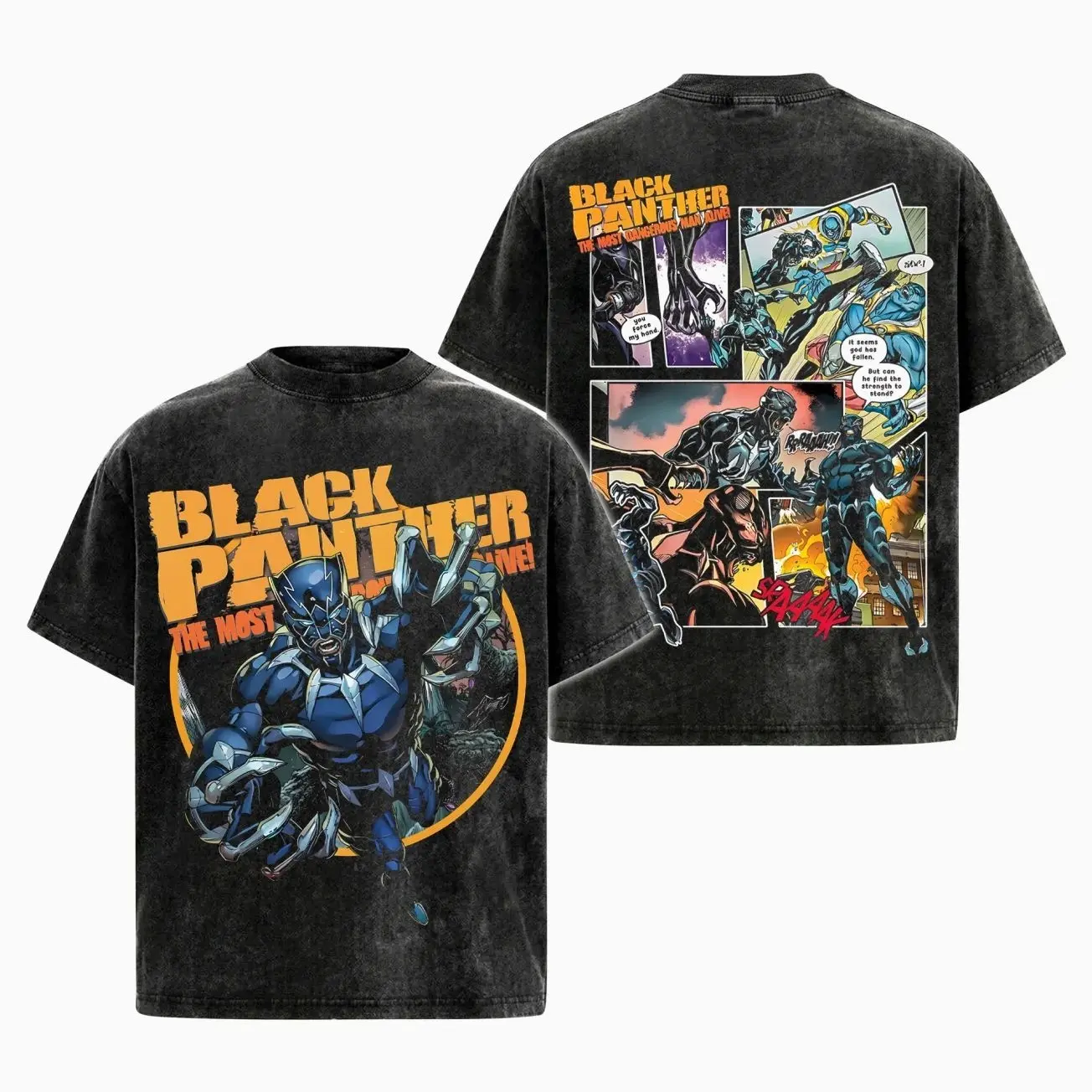 [HA] Black T’Challa Panther Comic Graphic Premium Washed T-Shirt (Made In US), King of Wakanda MCU Comic Graphic Tee, Super Hero MCU Universe Comics Book Fans Shirt, Comic Book Outfit, Gift For Hero Fans. LB1