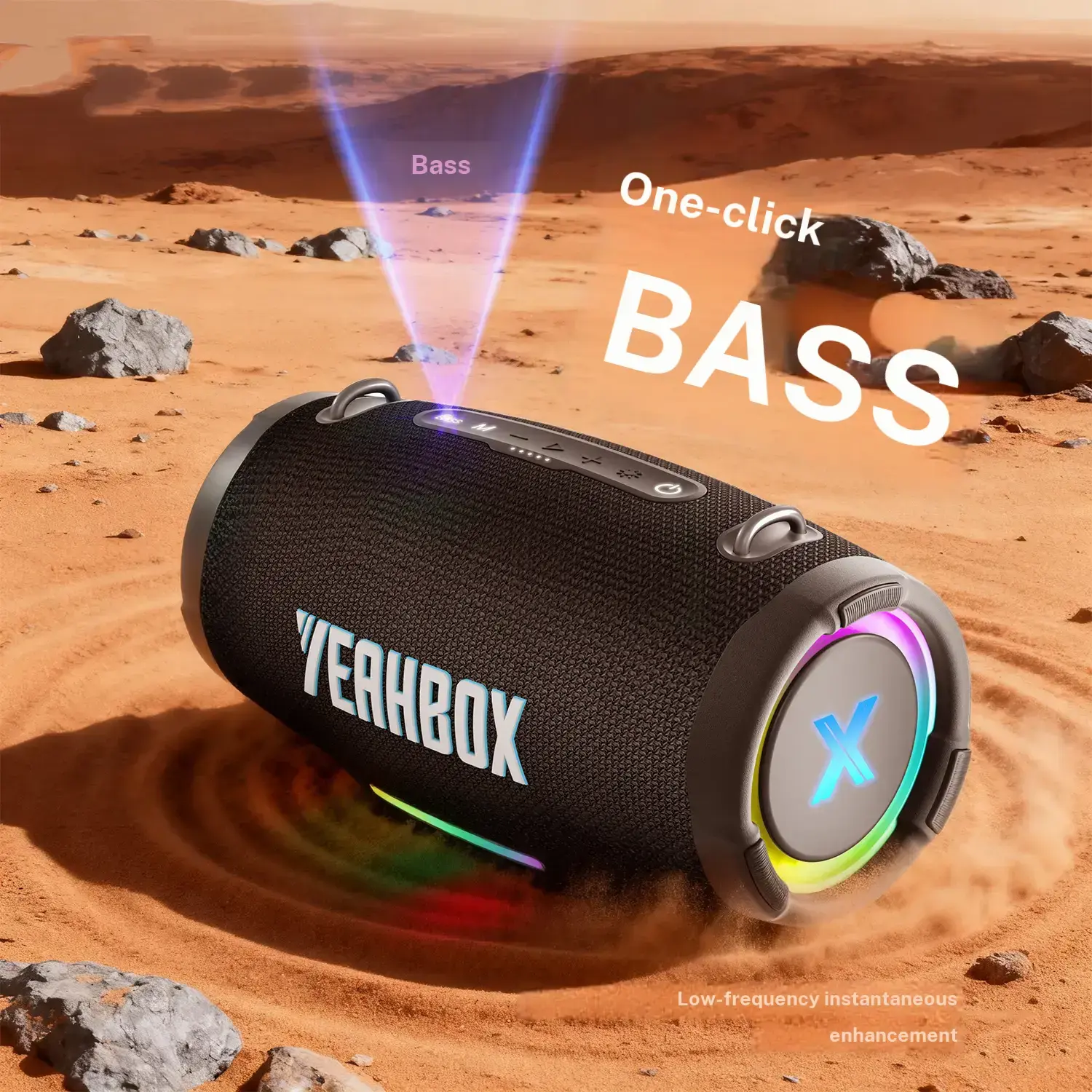 YEAHBOX Nova Beat Bluetooth Audio Subwoofers Bass Speaker - Compact Rechargeable Portable HiFi Party Speaker with Deep Bass Boost, RGB Light Show, IPX Protection, Long Playtime, TWS Stereo Pairing, for Home & Outdoor Use fathersdaygift, Speaker Cleaner So