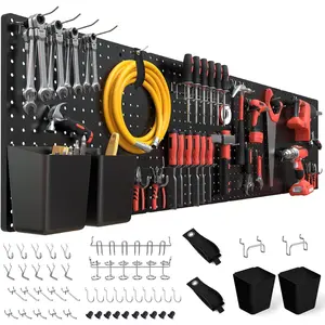 Peg Board, Black Pegboard 4 count and 46 Pegboard Hooks with  Ribs  Holds up for 200Ib, Peg Board Organizer for Walls for Garage Workshop Office Kitchen, 16"*16"