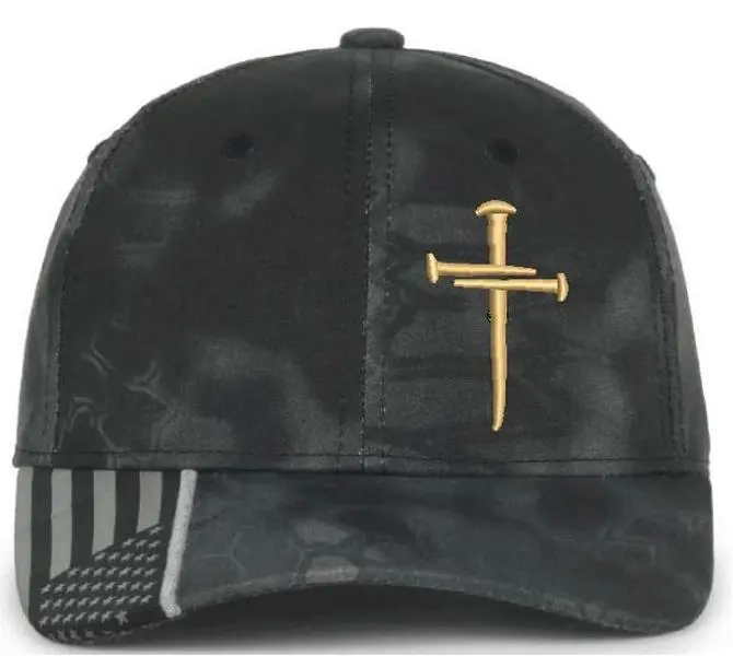 Unisex Lightweight Cotton 6.5-Inch Adjustable Snapback Baseball Cap, Sacred Nails Christian Cross Emblem, Beige Kryptek Typhoon Design, Machine Washable, with Free Challenge Coin, Casual Style