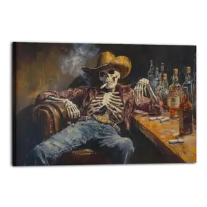 Skeleton Cowboy Poster for Bedroom Aesthetic Canvas Wall Art Living Room Posters Painting Picture Print Modern Family Decor Artist Bathroom Poster