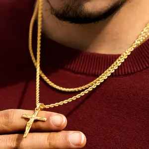 14K Gold Plated Crucifix Cross Necklace for Men and Women 14K Gold Plated Pendant Necklace for Boys 18-24 Inch