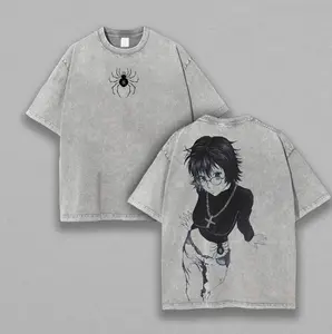Shizuku Hunter X Hunter, Phantom Troupe Anime Double Printed Vintage Washed Tee Unisex Oversize Heavyweight Cotton T-shirt for Anime Fans and Lovers