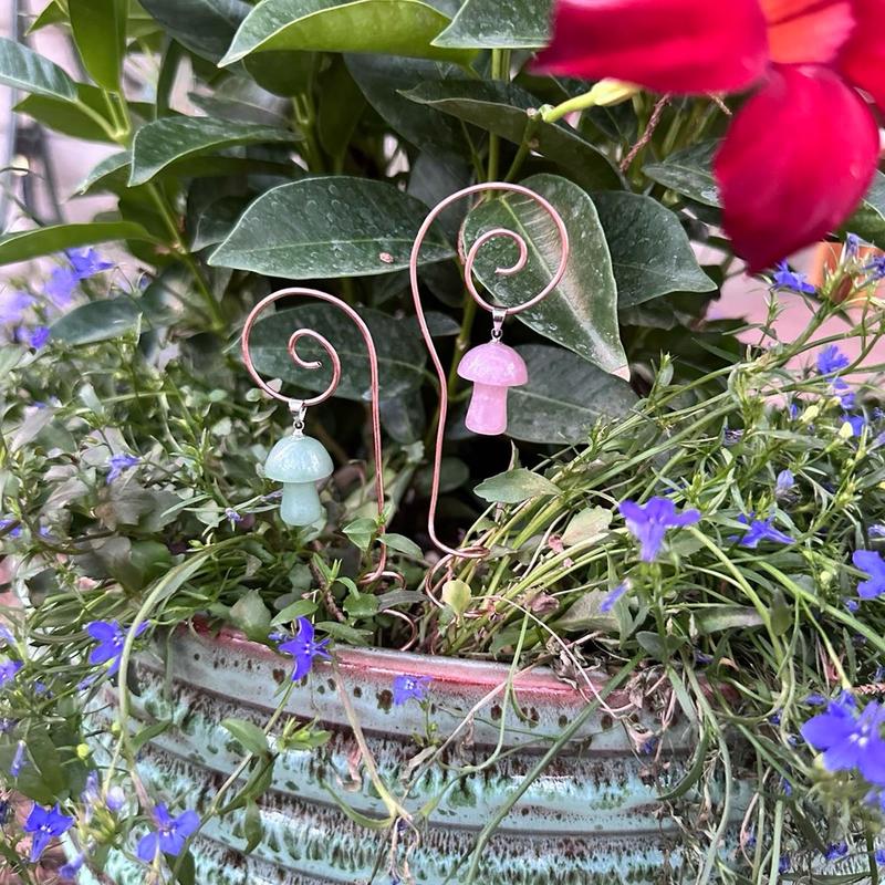 Pure Copper Electroculture plant spikes~potted plant stakes for better plant growth~whimsical wire wrapped crystal garden decor~gemstone garden spikes