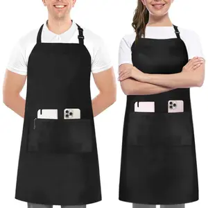 2 Pack Adjustable Bib Apron with 2 Pockets, Water and Oil Resistant Cooking Kitchen Chef Apron for Women Men