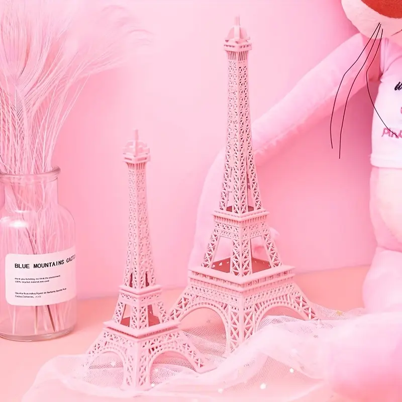 Elegant Pink Paris Eiffel Tower Model - Alloy Steel, Intricate Cut-Out Design for Home & Office Decor, No Power Required, 25cm Plastic Ornament 25Cm/9.84In