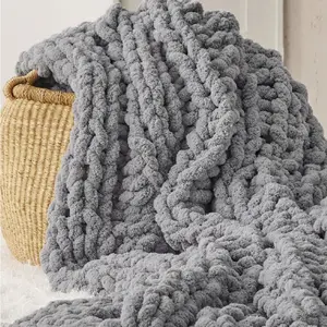 Chunky Knit Blanket Throw - 100% Hand Knit Chenille Chunky Throw Blanket For Couch, Thick And Warm Blanket For Winter, Grey, 50x60 Inches sherpa throw