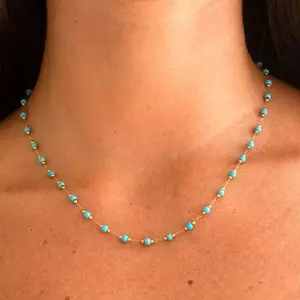 14K Gold Plated Dainty Choker Necklace, Handmade Crystal Beach Beads Necklace Chain Jewelry, Simple Fashion Turquoise Texture Decorated Necklace, Fashion Jewelry for Party, Daily Clothing Decor, Trendy All-match＆Exquisite Jewelry for Valentine's day Gift