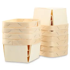 10 Pcs One Quart Wooden Gift Baskets; for Picking Fruit or Arts, Crafts and Decor; 3.94” Square Vented Wood Boxes