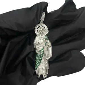 St. Judas Pendant with Green Beads and Silver Accents for Religious Jewelry