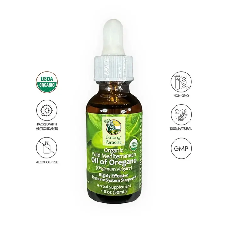 Center of Paradise Organic Wild Mediterranean Oil of Oregano 1 fl oz USDA Certified Non-GMO Antioxidant-Rich Herbal Supplement for Natural Immune Support