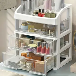 Four-layer drawer-type storage box, large-capacity classified storage box, a magic tool for organizing desktop cosmetics, stationery, and small items. Sundries are clearly visible, neat and beautiful.