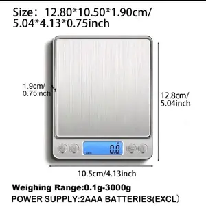 High-Precision Kitchen Scale 12.80x10.50x1.90cm Portable Mini Electronic Scale for Food Weighing 0.1g-3000g Range