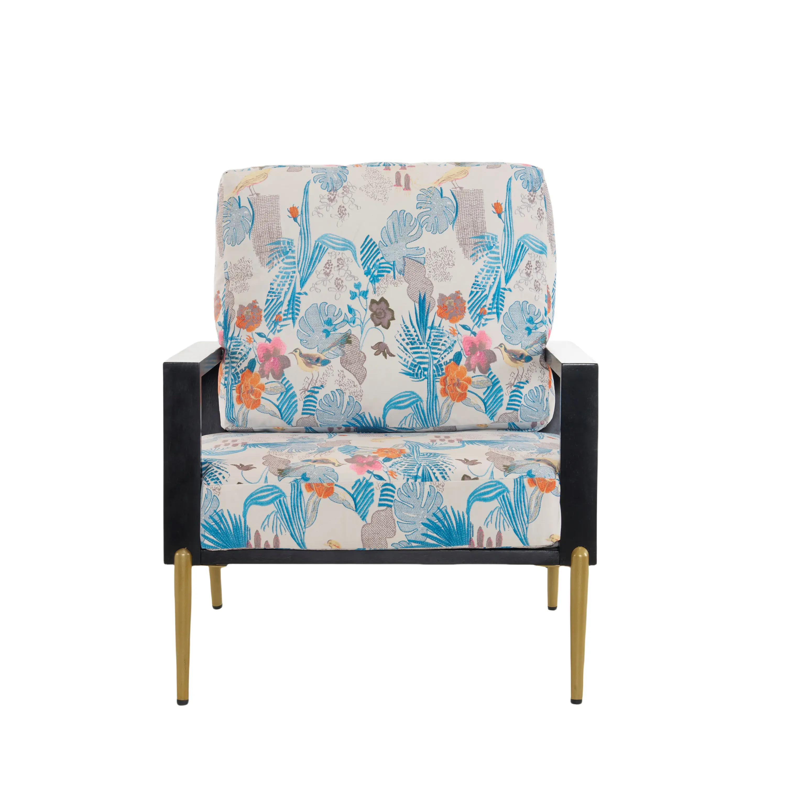 Dufominc  Blue Floral Velvet Accent Chair, Stylish Comfy Lounge Arm Chair for Living Room Bedroom Decor