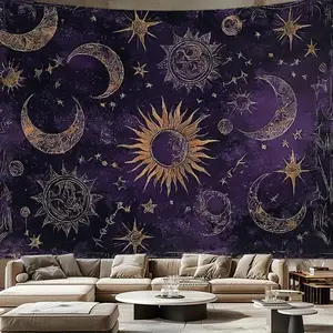 A Tapestry Featuring a Dreamy Scene of Stars, The Sun, And The Moon, Perfect for Vintage Art Decor in Bedrooms, Offices, Or Party Settings. Available in Various Sizes, It Makes an Ideal Creative Gift for College Dorms