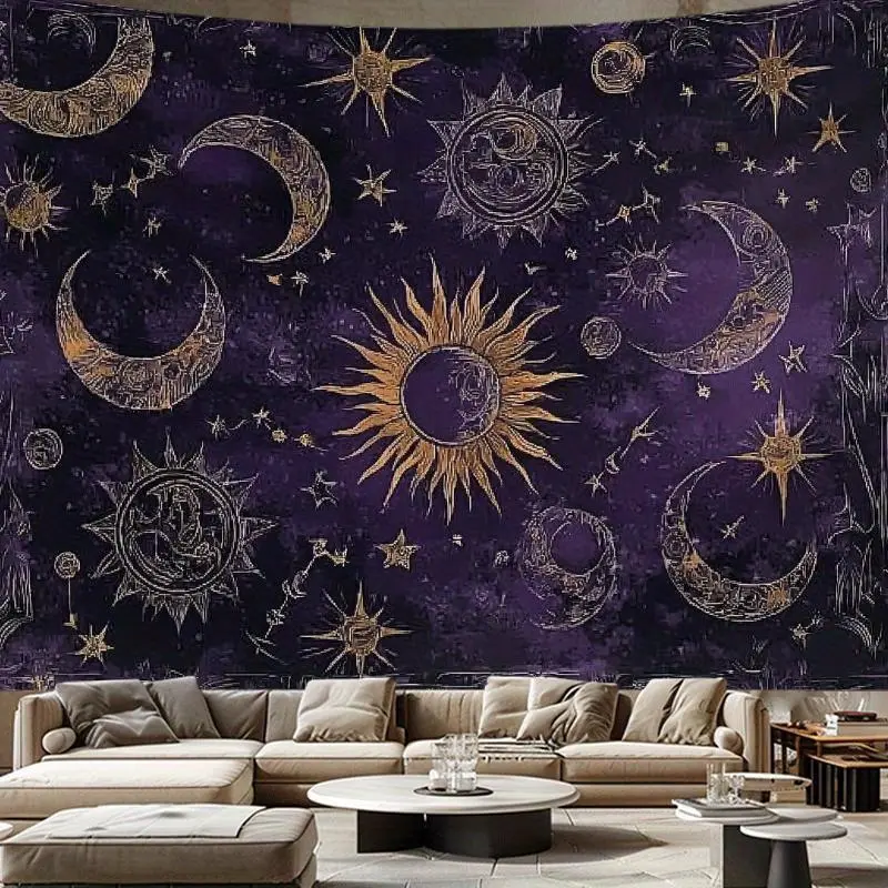 Vintage Star-Sun-Moon Dreamy Scene Wall Tapestry - Boho Aesthetic Artwork Print, Peach Cloth Mat, Photo-Worthy Home Decor for Bedrooms, Creative Gift with Various Sizes, Boho Aesthetic Tapestries, Artwork Print Tapestries