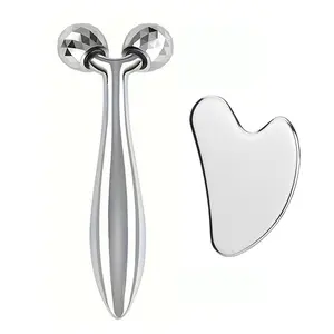 Stainless Steel Gua Sha Facial Tool, 3D Roller Eye Massager for Dark Circles & Puffiness Relief, Daily Facial Massage Device for Muscle Relaxation, Facial Care Tools