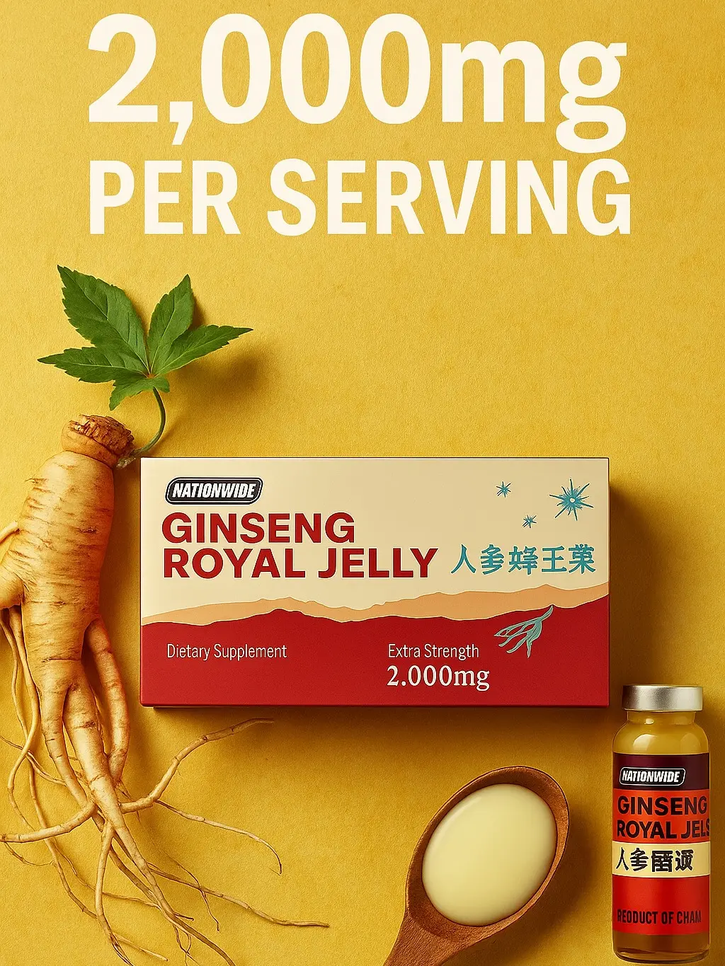 Ginseng Royal Jelly Liquid Extract 2000mg | Energy, Focus & Stamina Support | 30 Daily Shots, Dietary Supplement