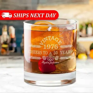 Vintage 1976 50th Birthday Whiskey Glass - Cheers to 50 Years - Aged to Perfection - 50th Anniversary Rocks Glass Gift