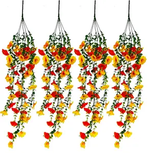 4 Piece Front Door Hanging Artificial Flower Plants, Outdoor Spring Decoration, UV Resistant, for Porch, Patio, Garden, Yard