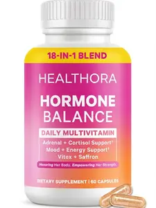 HEALTHORA Hormonal Supplement for Women 18-in-1 Vitex, Saffron, Ashwagandha, Magnesium | Mood, Energy, Cortisol, Adrenal Support | PMS, Perimenopause Support Antioxidant Support Vegan Soy-Free 60 Ct Healthcare Dietary Edible Fitness Vitamin Healthy