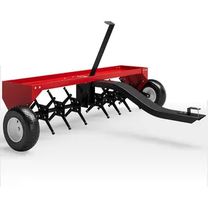 Red 48-Inch Tow Behind Plug Aerator for Lawn Tractor & ATV, 24 Steel Tines & 150 Lb Weight Tray, Universal Hitch with Inflatable Wheels, Effective Soil Aeration for Lawn, Garden, Farm