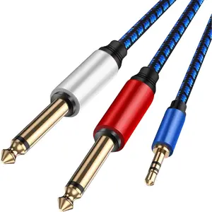 1/8 to 1/4 Stereo Cable - 10FT, Blue, 3.5mm to Dual 6.35mm, Compatible with Speakers, Headphones