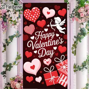 2D flat banner, 1pcValentine's Day Backdrop, Cherub Heart Gift Box Decor for Romantic Party Decorations