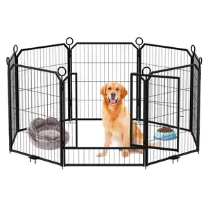 Portable Dog Playpen 24 Inch, Heavy Duty Metal 8 Panel Fence with Door, Indoor Outdoor Pet Exercise Pen, Foldable Kennel for RV Camping Garden Yard, Easy Setup, No Drilling Space Saving