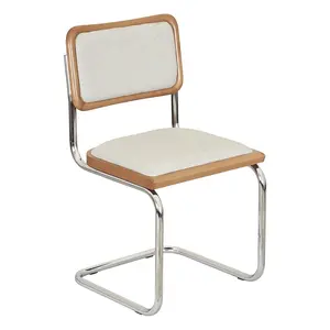 Furnish Theory Cesca Breuer Chair: Italian Design Cantilever Side Chair with Chrome Frame & Honey Oak Wood