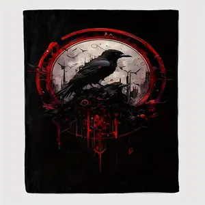 Mystical Raven Blanket Cozy Dramatic Design Dark Red Elements 100% Polyester Soft Warm Ideal Gift for Indoor Outdoor Use Hand Feeling Fast Drying Durable Machine Wash Perfect for Watching TV